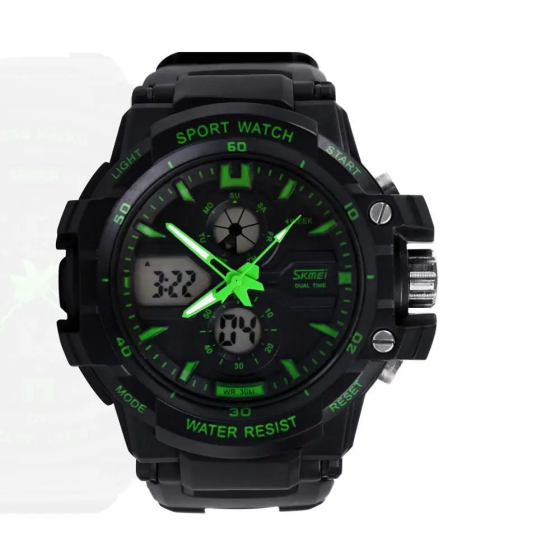 Чоловічий спортивний годинник Skmei 0990 Resist Чорний із зеленим Київ