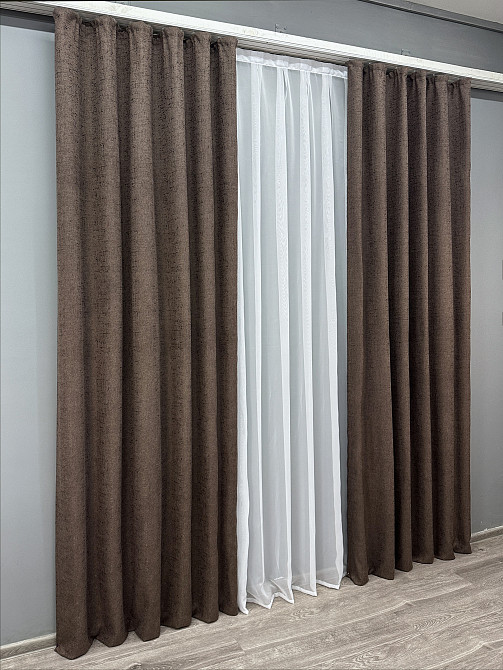 Комплект готовых штор VR-Textil Лен № 1750ш Венге 150х270 см 2 шт (33-0643) Киев - изображение 4