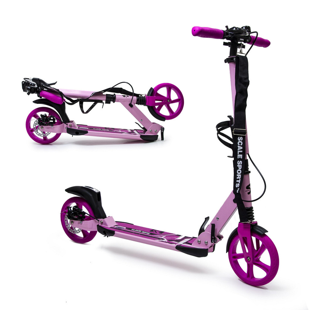 Детский самокат Scale Sports SS-04 + звоночек + ремень + подстаканник. Дисковый тормоз. Розовый Одесса - изображение 1
