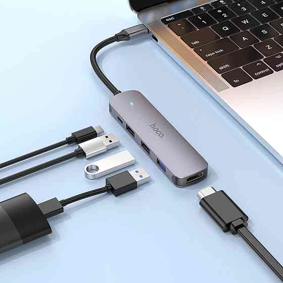 USB хаб HOCO HB27 5в1 адаптер Type-C з Power Delivery портами USB 2.0 3.0 HDTV конвертер 6931474769329 Одеса