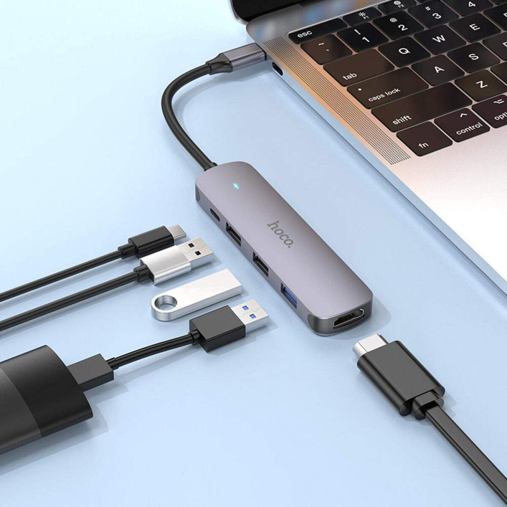 USB хаб HOCO HB27 5в1 адаптер Type-C з Power Delivery портами USB 2.0 3.0 HDTV конвертер 6931474769329 Одеса - фото 5