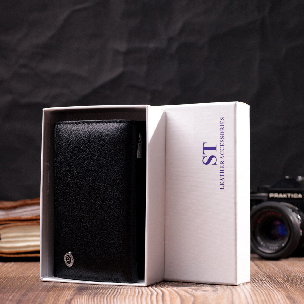 Удобный женский кошелек в три сложения из натуральной кожи ST Leather 19468 Черный Киев - изображение 10