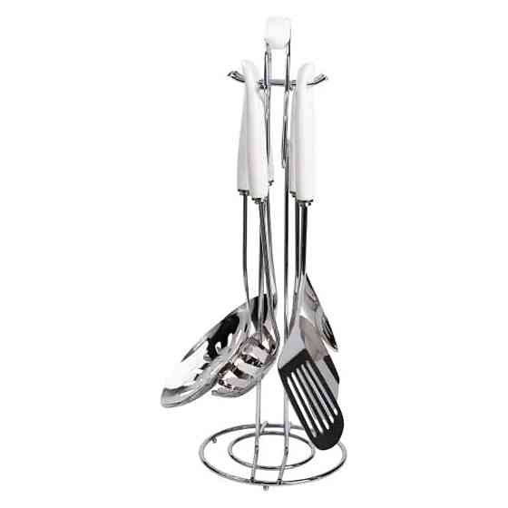 Набір кухонного приладдя на підставці 7 предметів кухонні аксесуари на підставці Білий із сріблястим HP-20-70 Коломия