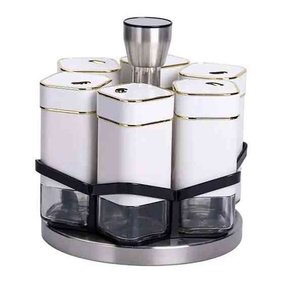 Набір для спецій 6 ємностей карусель для приправ на підставці Білий HP-1314 Коломыя
