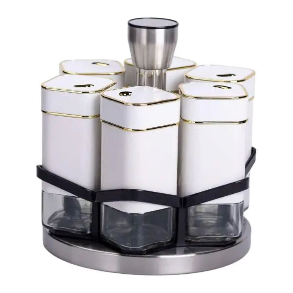 Набір для спецій 6 ємностей карусель для приправ на підставці Білий HP-1314 Коломия - фото 1