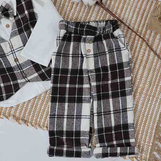 Святковий костюм для хлопчика теплий у коричневу карту (сорочка + жилетка + штани +метелик) 116 Кам'янець-Подільський