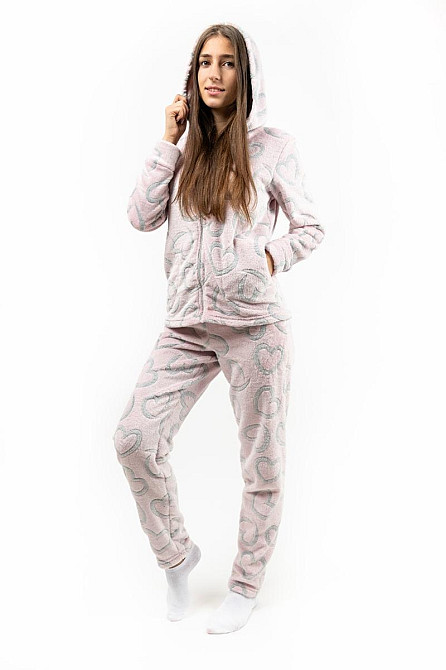 Домашній теплий костюм жіночий рожевий "Серце" з капюшоном топ 48-50 Крохатушка одяг Київ - фото 1