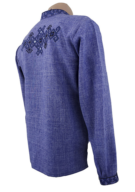 Чоловіча вишиванка з вишивкою на спині та комірцем стійкою в синьому кольорі Київ - фото 3