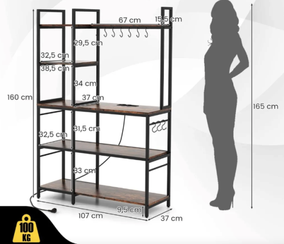 Стелаж Costway Kamel 5-ярусний з 2 розетками в стилі Loft Київ