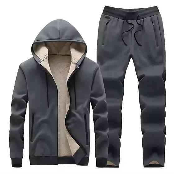 Мужской теплый костюм двойка: кофта и штаны трехнитка на флисе + махра Серый, 52/54 Одесса