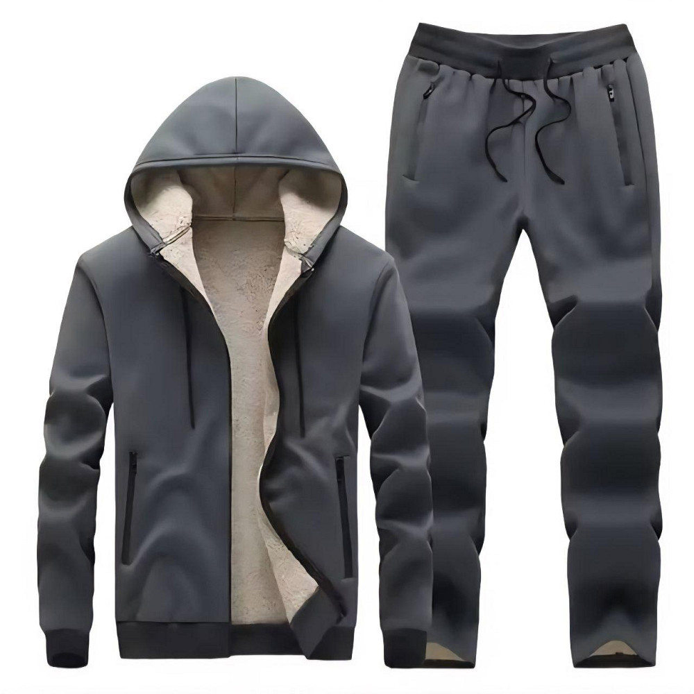 Мужской теплый костюм двойка: кофта и штаны трехнитка на флисе + махра Серый, 52/54 Одесса - изображение 1