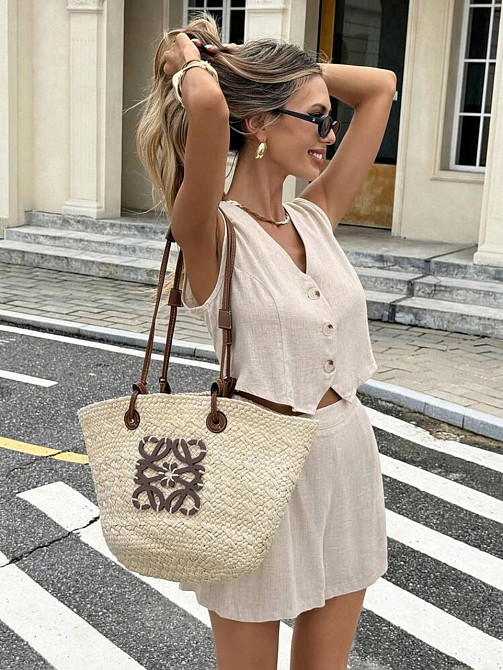 Женский базовый летний костюм двойка: жилет и шорты лен жатка Одесса - изображение 2