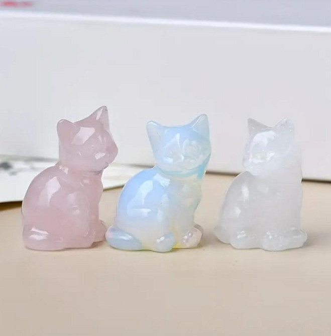 Фигурка кота из натурального камня розового кварца 35 мм, фигурка из розового кварца, кот талисман. Киев - изображение 3