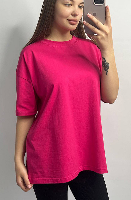 Базовая футболка женская оверсайз Малиновый M/L Харьков - изображение 5