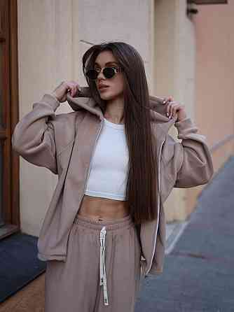Жіночий теплий повсякденний костюм з турецького двостороннього флісу Бежевий Одеса