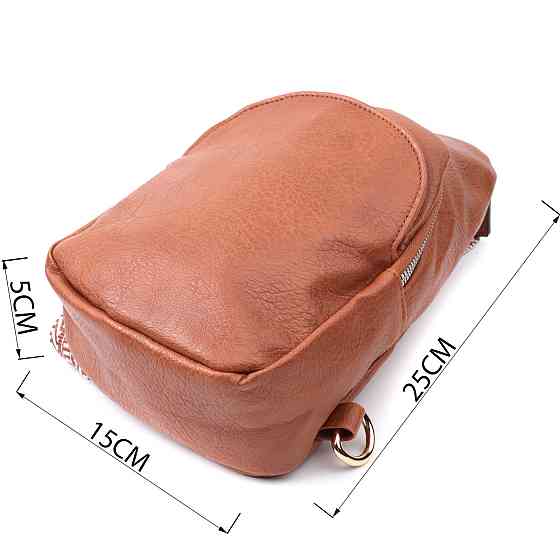 Жіноча сумка через плече з екошкіри з акцентом на текстильну лямку Vintage 22780 Рудий Київ