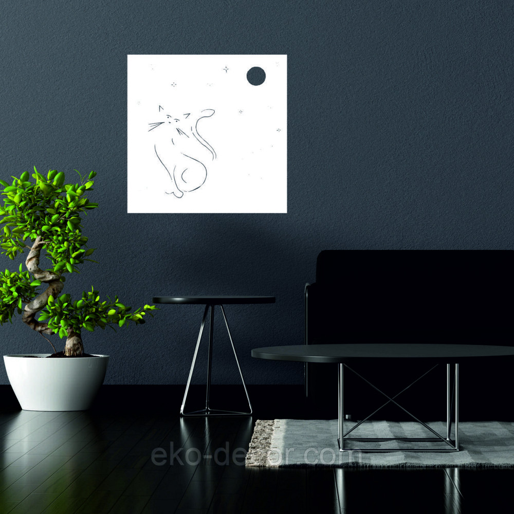 Декоративное настенное 3D Панно «Кот» Декор на стену с объемом 90*90 см, Белый Киев - изображение 2