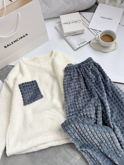 Женская теплая домашняя пижама махра+ махра фактурная Серый, 46/48 Одесса - изображение 3