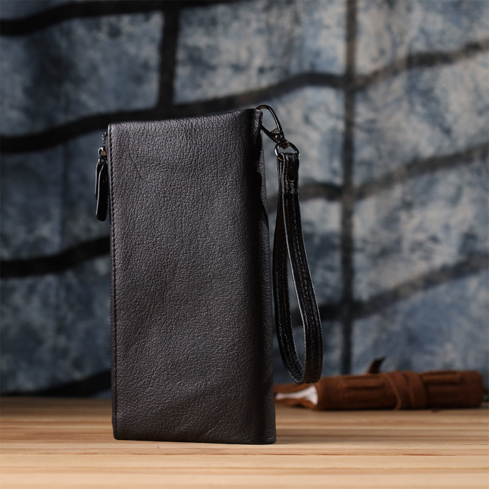 Практичный кожаный кошелек на три отделения ST Leather 23111 Черный Киев - изображение 10