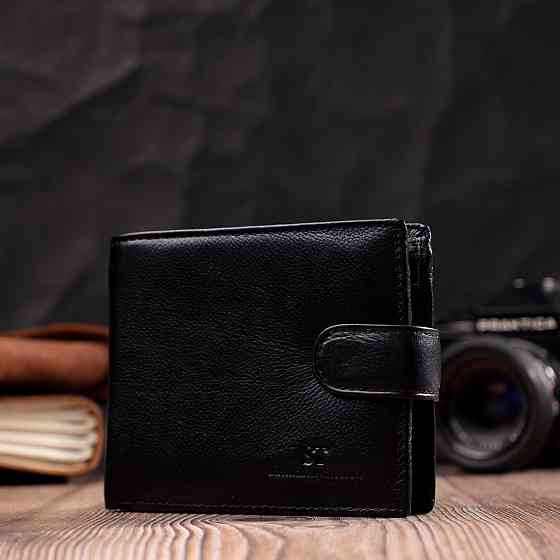Мужской бумажник среднего размера из натуральной кожи ST Leather 22444 Черный Киев