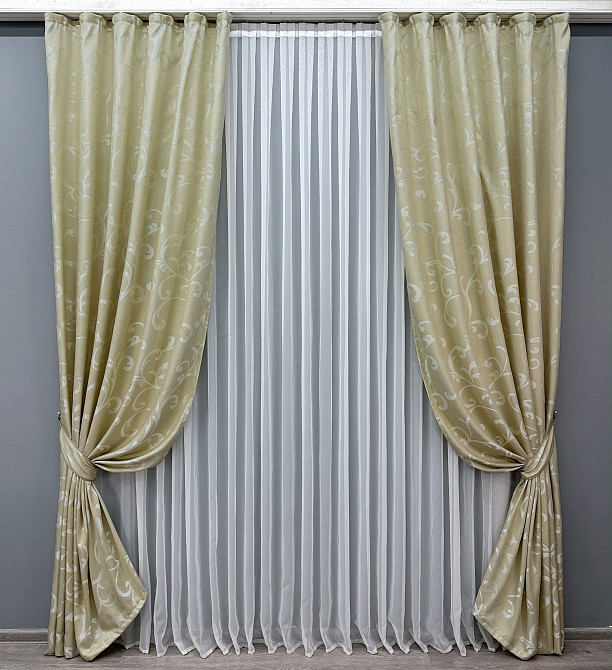 Комплект готовых штор VR-Textil Жаккард Allure № 1614ш Бежевый 150х270 см 2 шт (33-0488) Киев - изображение 2