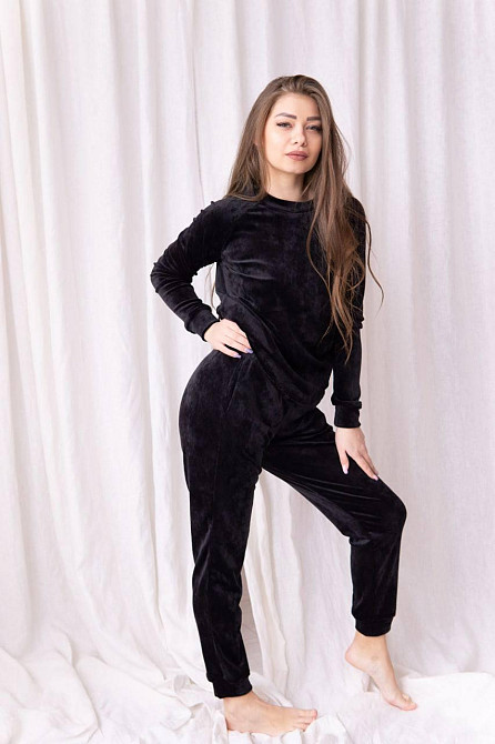 Жіночий спортивний велюровий костюм Чорний S Харків - фото 4