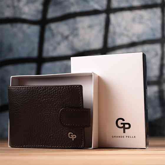 Практичне портмоне з люксової зернистої шкіри флотар Коричневий (GRANDE PELLE) Київ