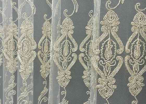 Тюль VR-Textil 1852т Фатин с вышивкой Корд и люрексом Молочный с золотистым 300х270 см (40-206) Киев