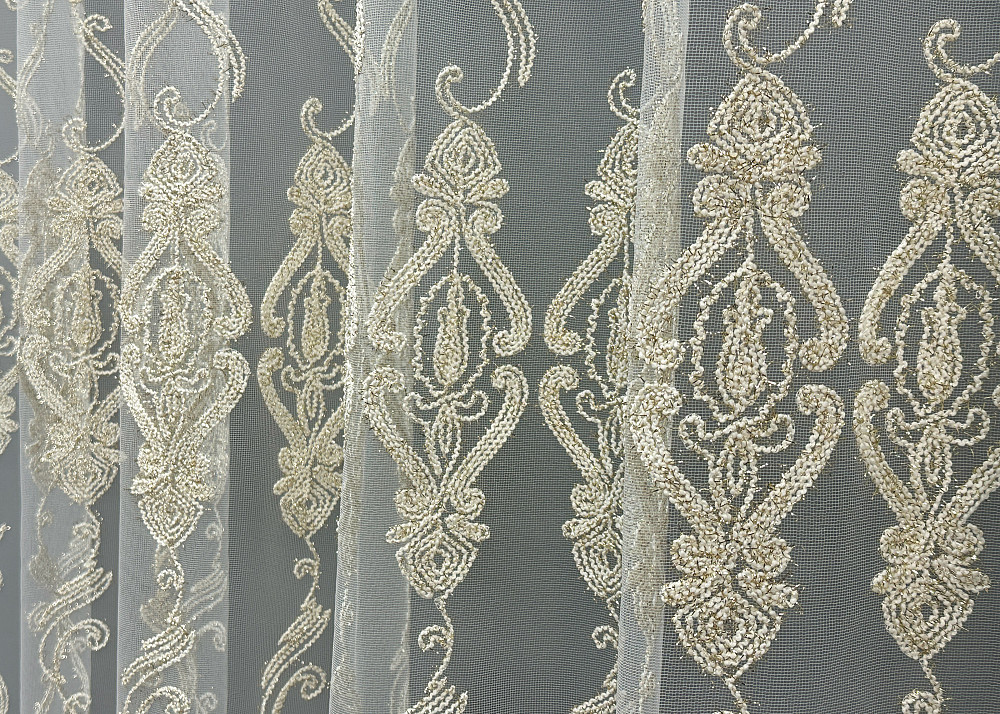 Тюль VR-Textil 1852т Фатин с вышивкой Корд и люрексом Молочный с золотистым 300х270 см (40-206) Киев - изображение 5