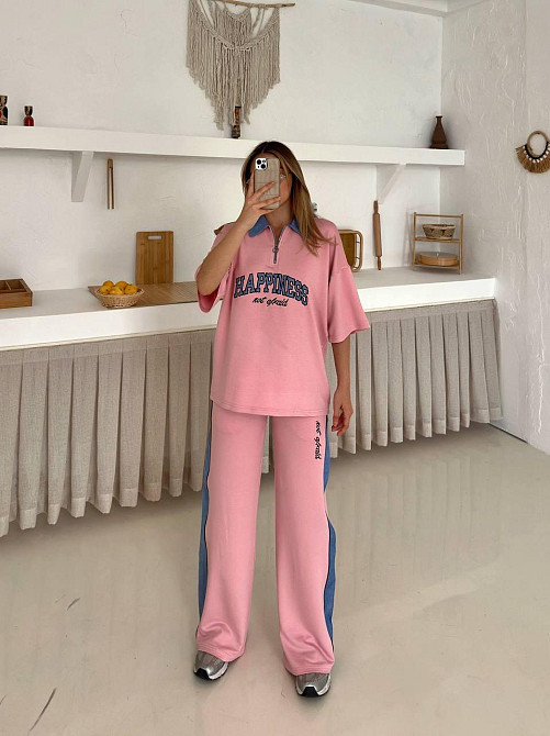 Женский стильный прогулочный костюм двойка трикотаж Розовый, M Одесса - изображение 1