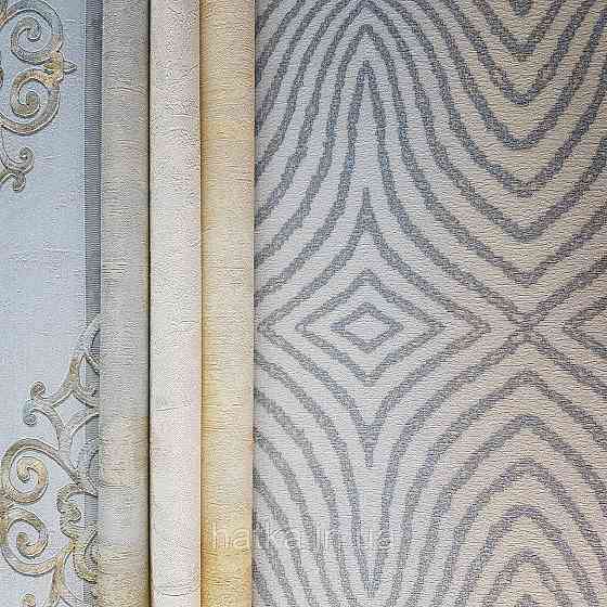 Шпалери метрові вінілові на флізелін 24 Carati Cristiana Masi абстракція смуги хвилі сині блакитні сріблом Київ