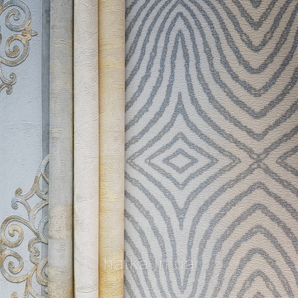 Шпалери метрові вінілові на флізелін 24 Carati Cristiana Masi абстракція смуги хвилі сині блакитні сріблом Київ - фото 1