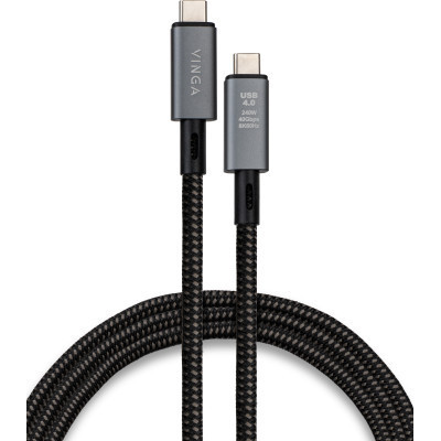Дата кабель USB-C to USB-C 0.8m USB4 240W 40GBps 8K60Hz Nylon Vinga (VCPDCU4) Вінниця - фото 1