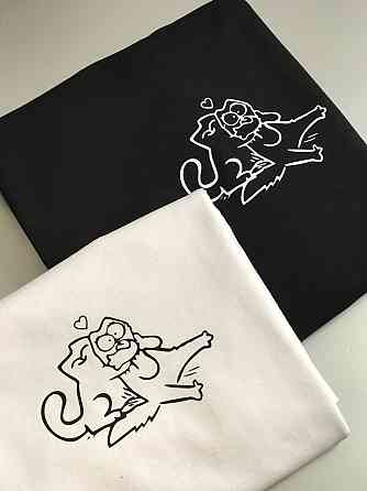 Білі Парні футболки для хлопця та дівчини з малюнком котики Чернівці