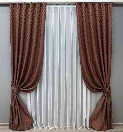 Комплект готових штор VR-Textil Жакард RUBI № 1762ш Графітовий з теракотовим 150х300 см 2 шт (33-0717) Київ