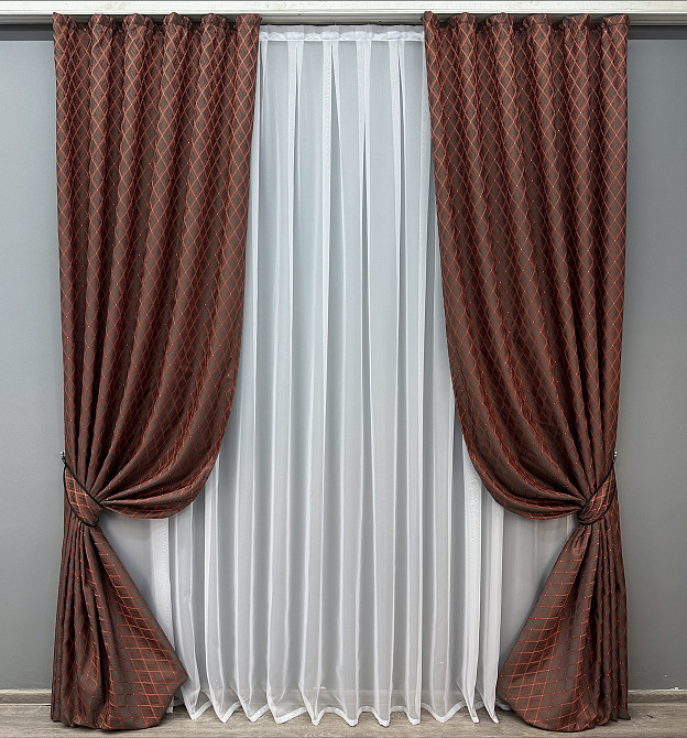 Комплект готових штор VR-Textil Жакард RUBI № 1762ш Графітовий з теракотовим 150х300 см 2 шт (33-0717) Київ - фото 2