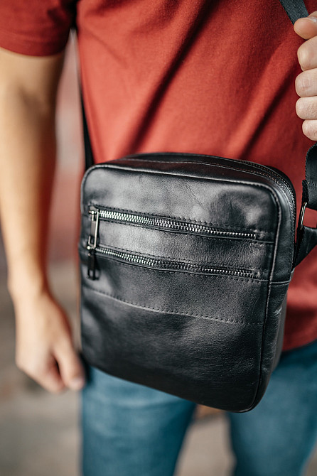Мужская каркасная барсетка, Вместительная сумка из натуральной кожи, Кожаный мессенджерMasterSem Киев - изображение 6