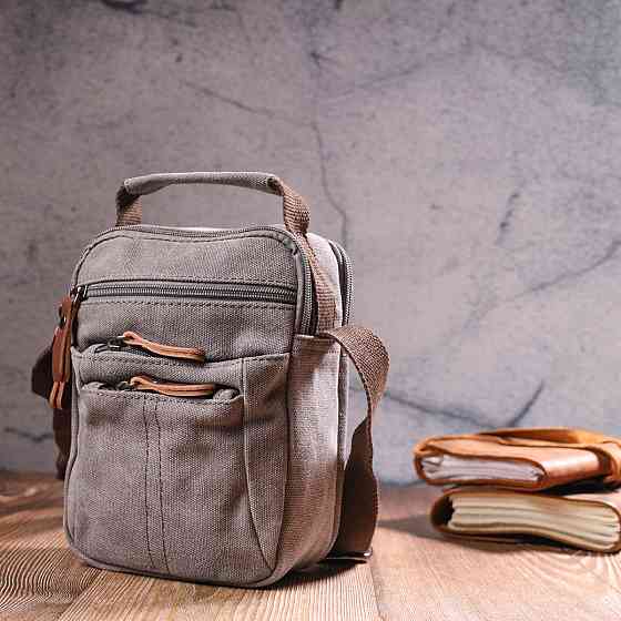 Компактная мужская сумка из плотного текстиля 21244 Vintage Серая Киев