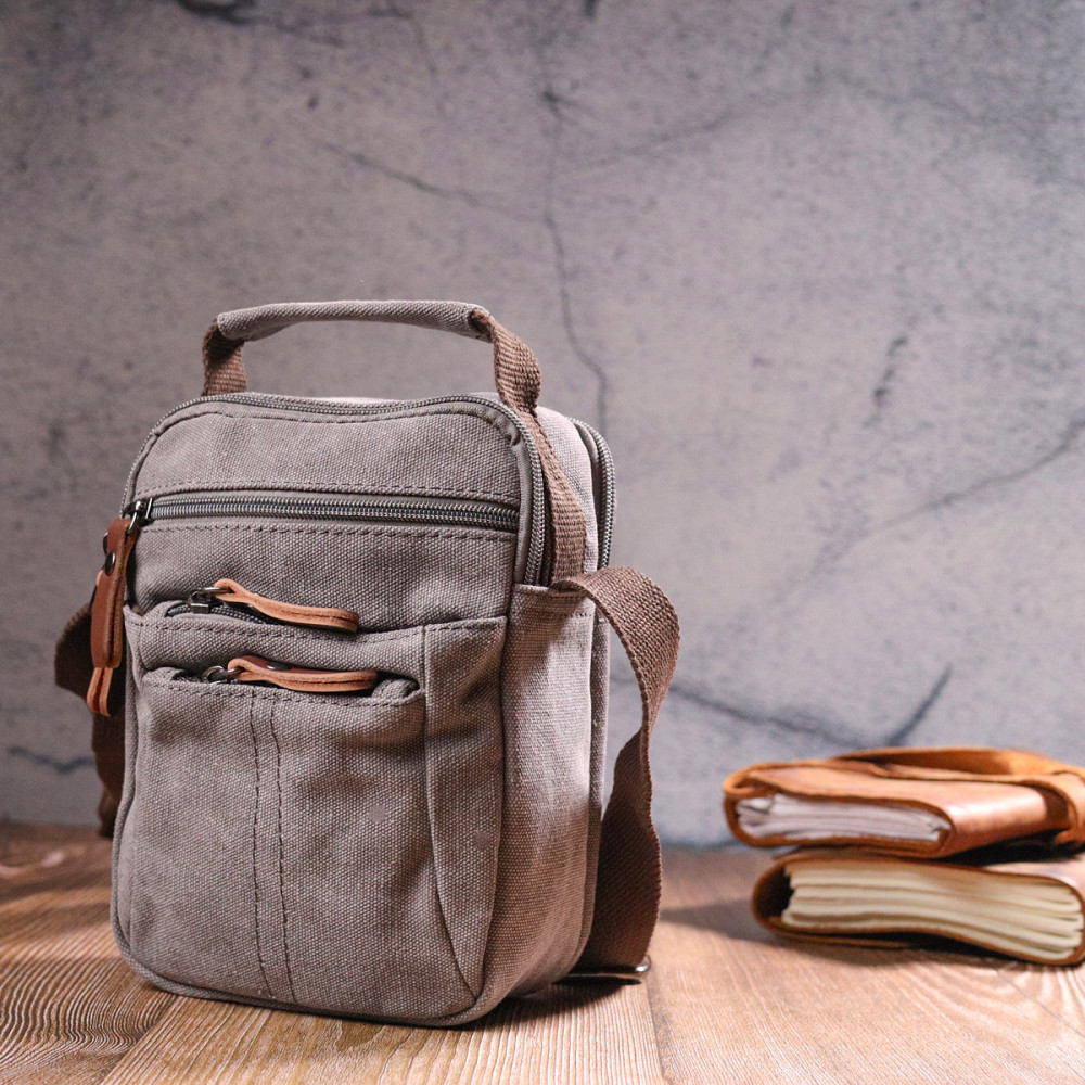 Компактна чоловіча сумка із щільного текстилю 21244 Vintage Сіра Київ - фото 3