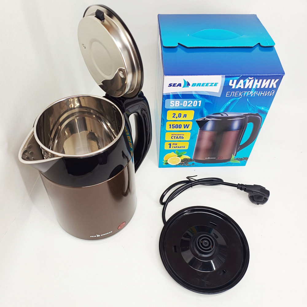 Чайник электрический модный SeaBreeze SB-0201 1.8 л 2000 Вт, Тихий бытовой чайник WA-65 Львов - изображение 12