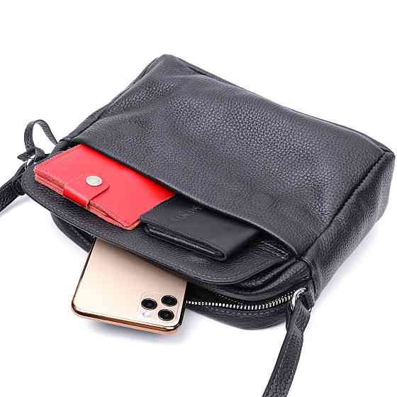 Удобная женская сумка кросс-боди из натуральной кожи Черная (GRANDE PELLE) Киев