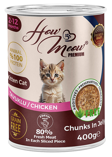 Повнораціонний вологий корм для кошенят Хау Мяу How Meow Kitten з куркою 400г Київ - фото 1