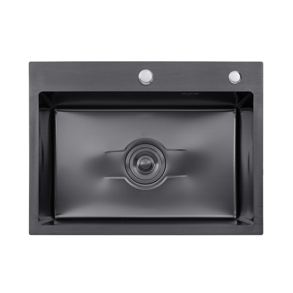 Кухонная мойка с нержавеющей стали Kroner KRP Derby - 58х43HM PVD (2,5/0,5) черная Киев - изображение 1