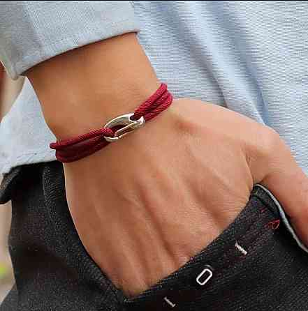 Унісекс браслет бордовий шнур з якірним гачком Київ