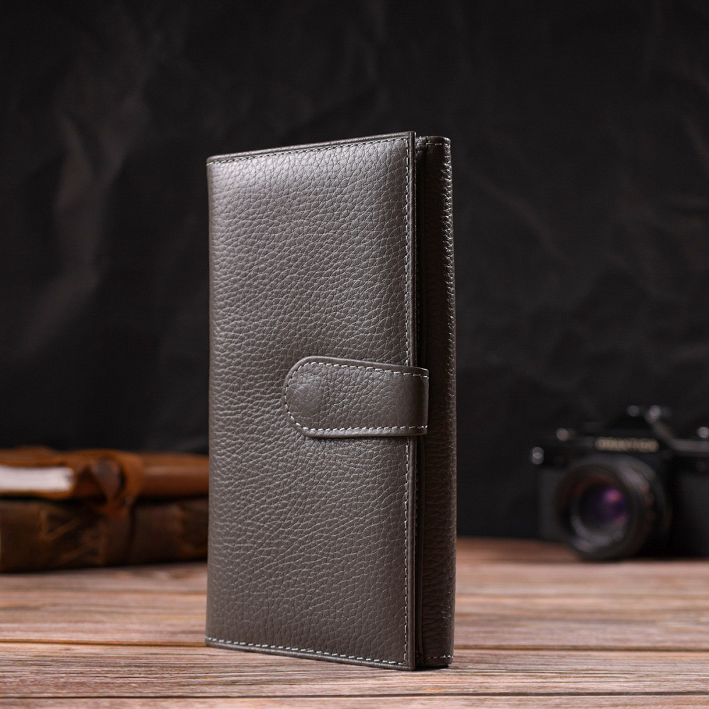 Вместительное женское портмоне из натуральной кожи флотар CANPELLINI 21851 Серое Киев - изображение 9