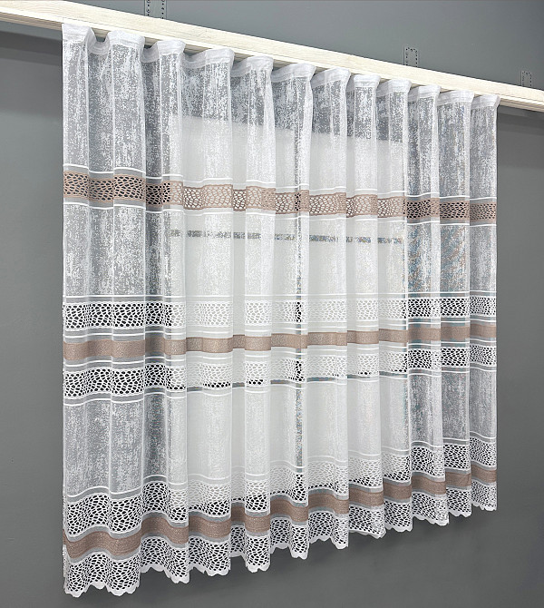 Короткий тюль VR-Textil 1945т Жаккард Белый с капучино 300х145 см (42-0900) Киев - изображение 2