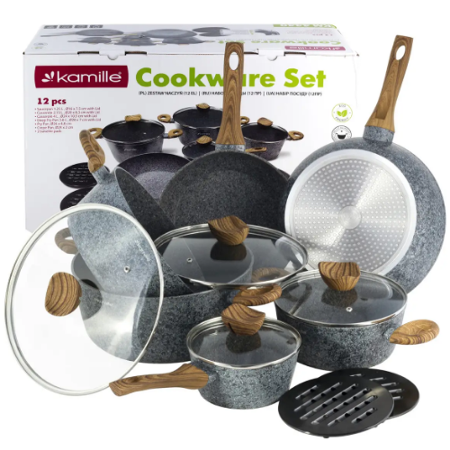 Набір посуду 12 предметів (каструлі d20-2,3л/d24-4,5л/d28-6,5л/ковш d16-1,5л/сот.d28/сков.24см+підставки) 4440 Житомир - фото 2