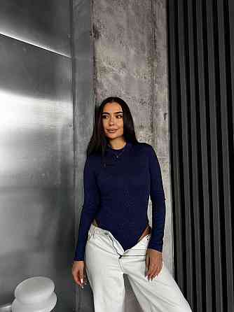 Жіночий стильний сяйний боді фукра з блискітками Синій, 46/48 Одеса