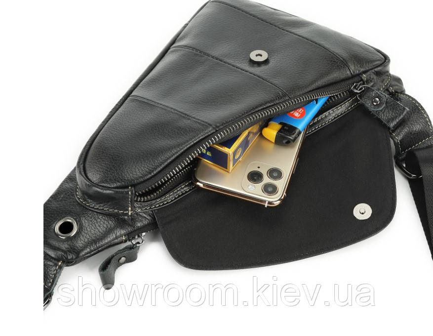 Чоловічі сумки на груди (слінг) Leather Collection (5040) black Київ - фото 5