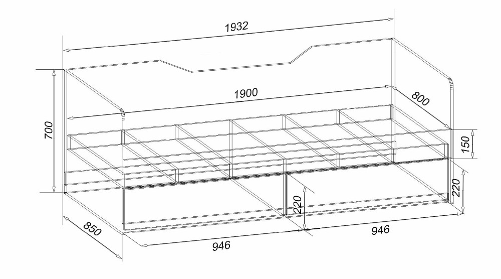 Ліжко односпальне L-3, Самоа Димчастий, 1932х850х700 Львів - фото 2
